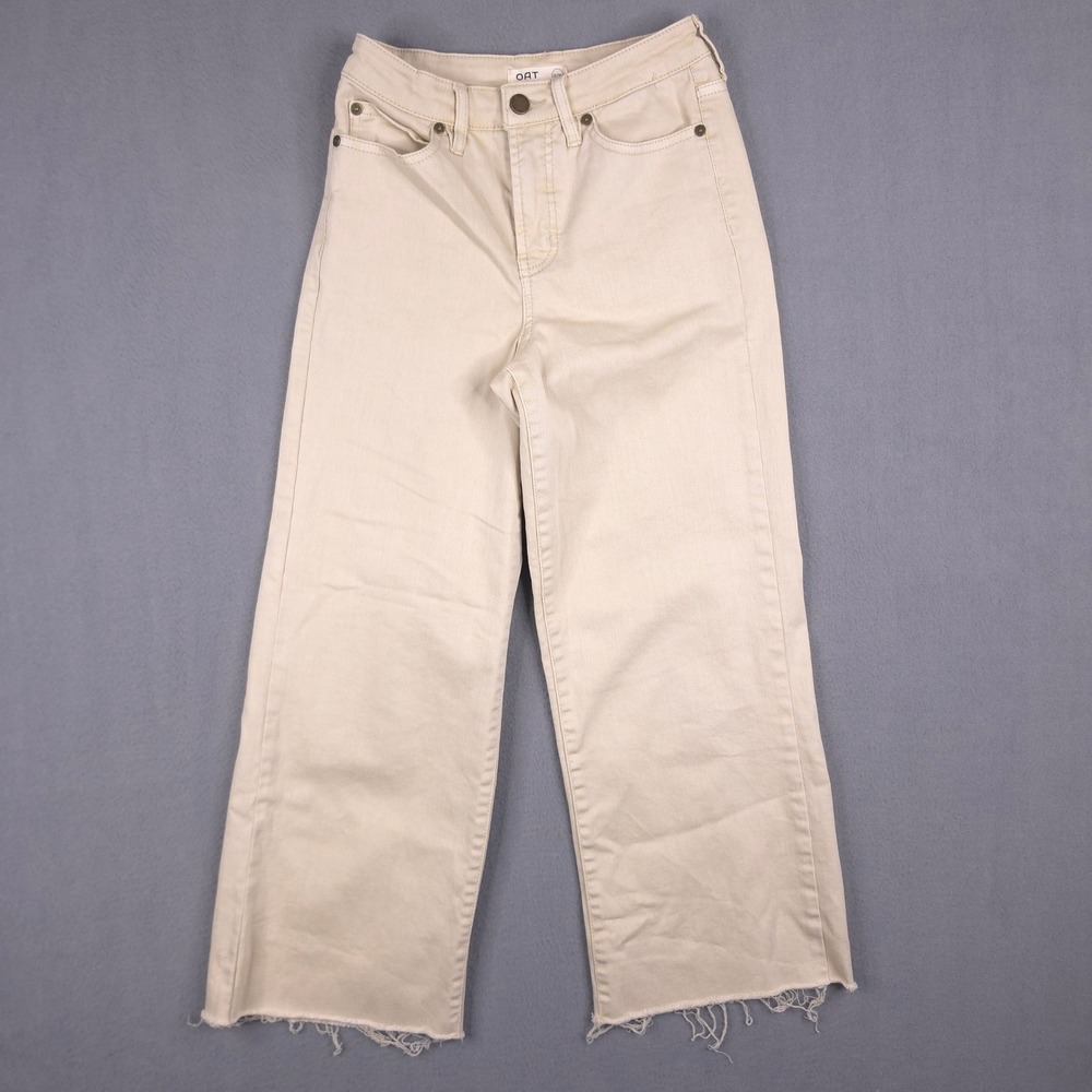 OAT New York Jeans Wide Leg Raw Hem Beige Tan Size 0/25 High Rise Denim